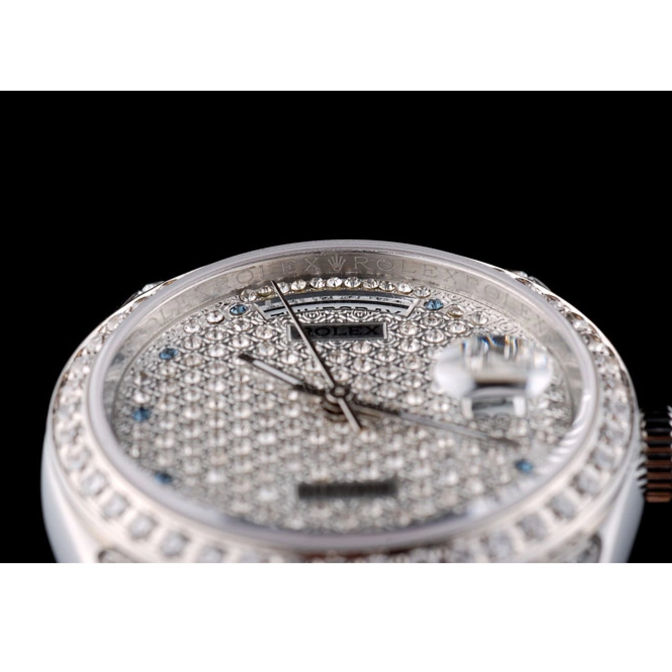 Aaa replica watch Plated Plated Steel Rolex Stainless Bracelet Dial Diamond Diamond DayDate 41985 0519